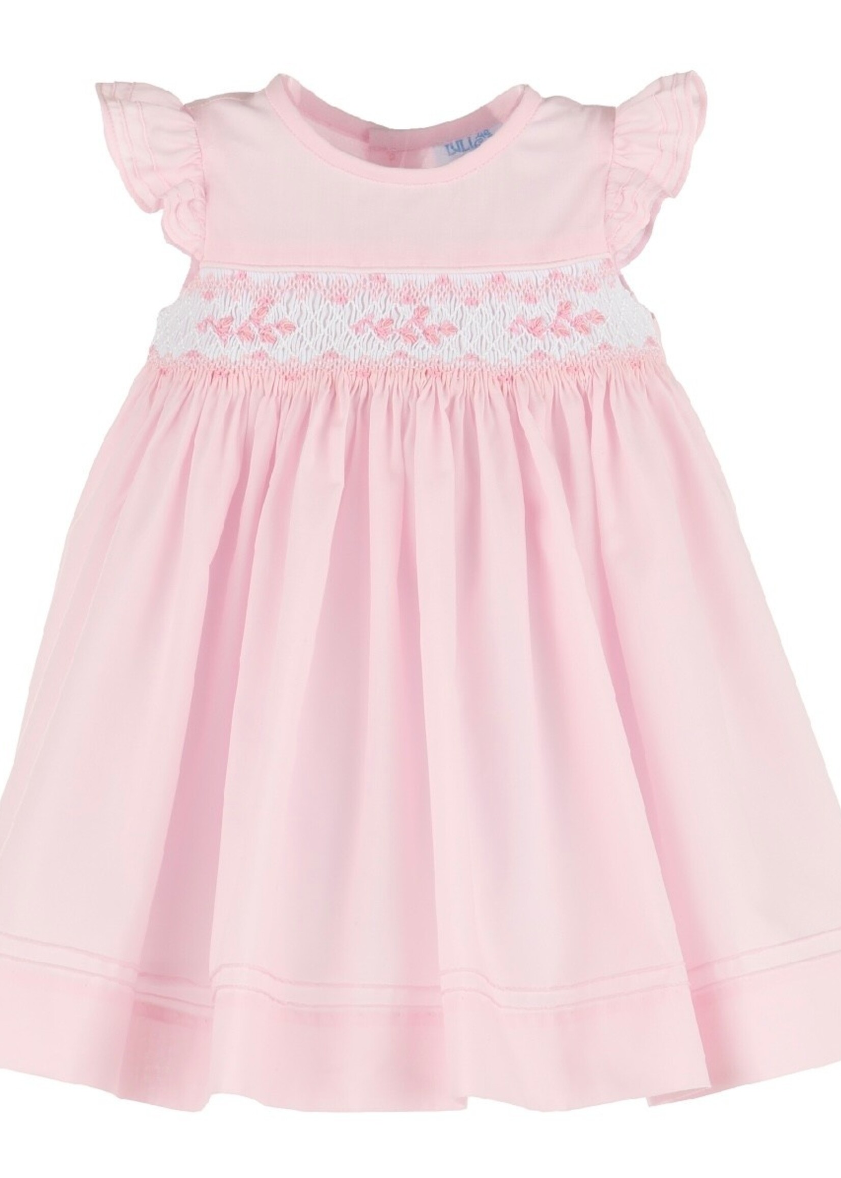 8706-Pink Color Combo Smocked Dress