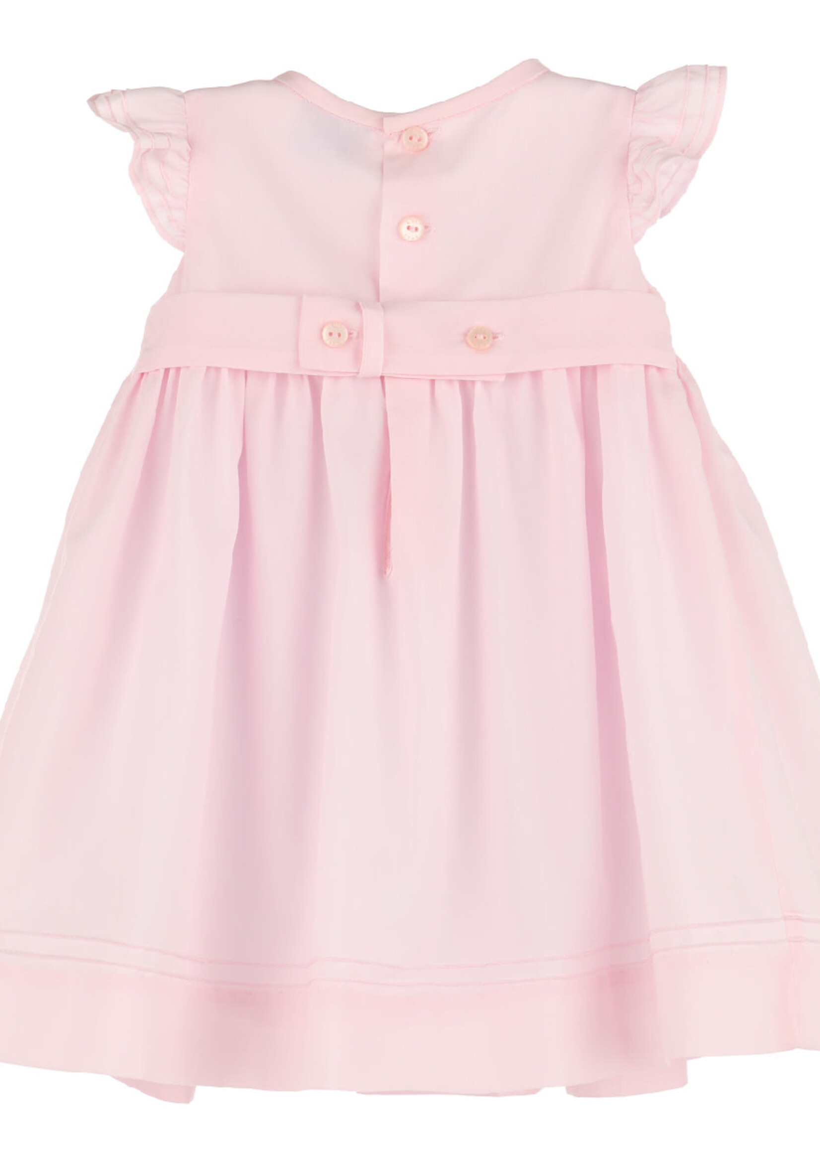 8706-Pink Color Combo Smocked Dress