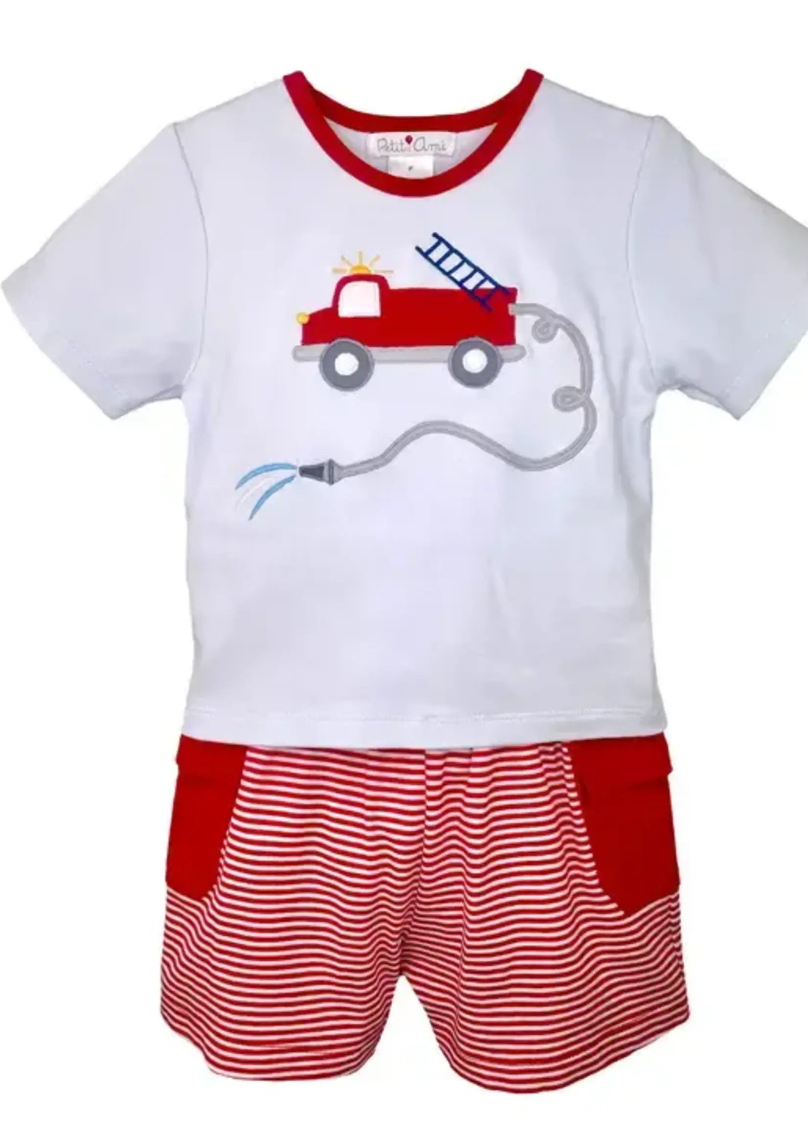 Petit Ami 6825-Fire Engine App. Short/Shirt Set-2PC (S’25)