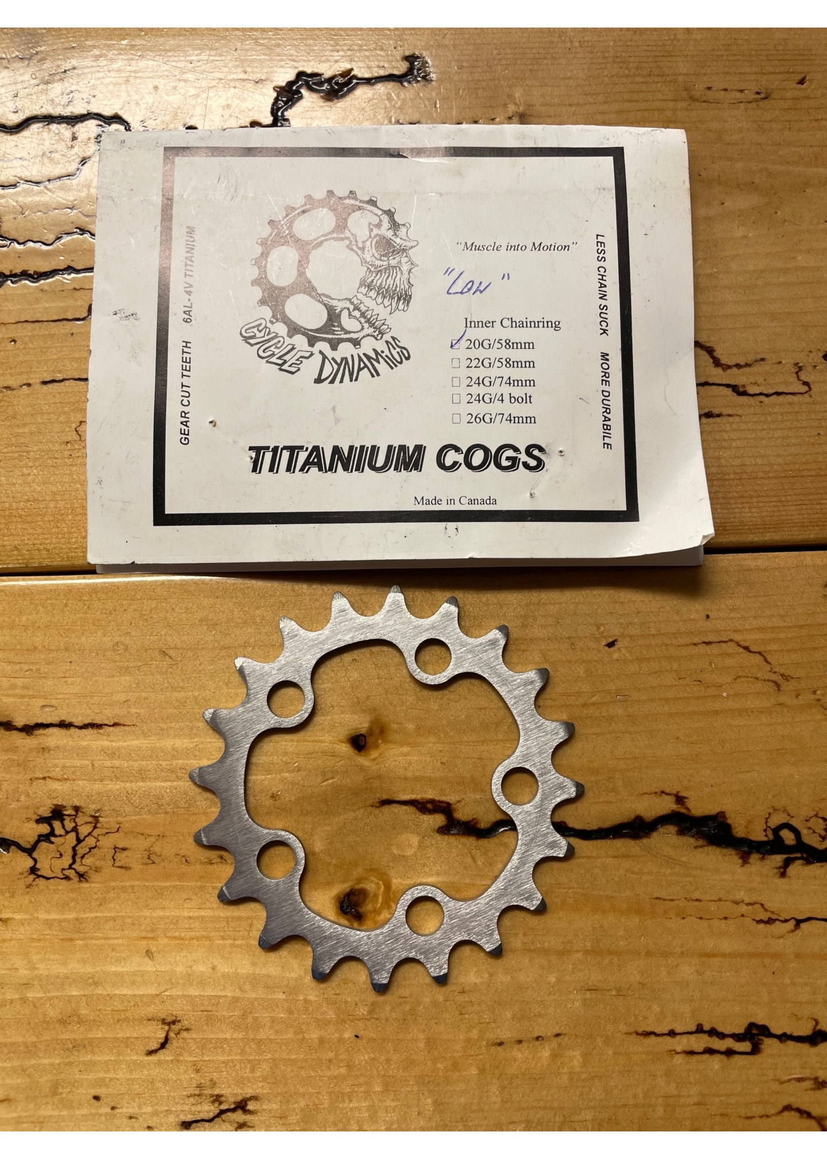 Cycle Dynamics Cycle Dynamics 20 Tooth 5 Bolt 58mm BCD Titanium Inner Chainring