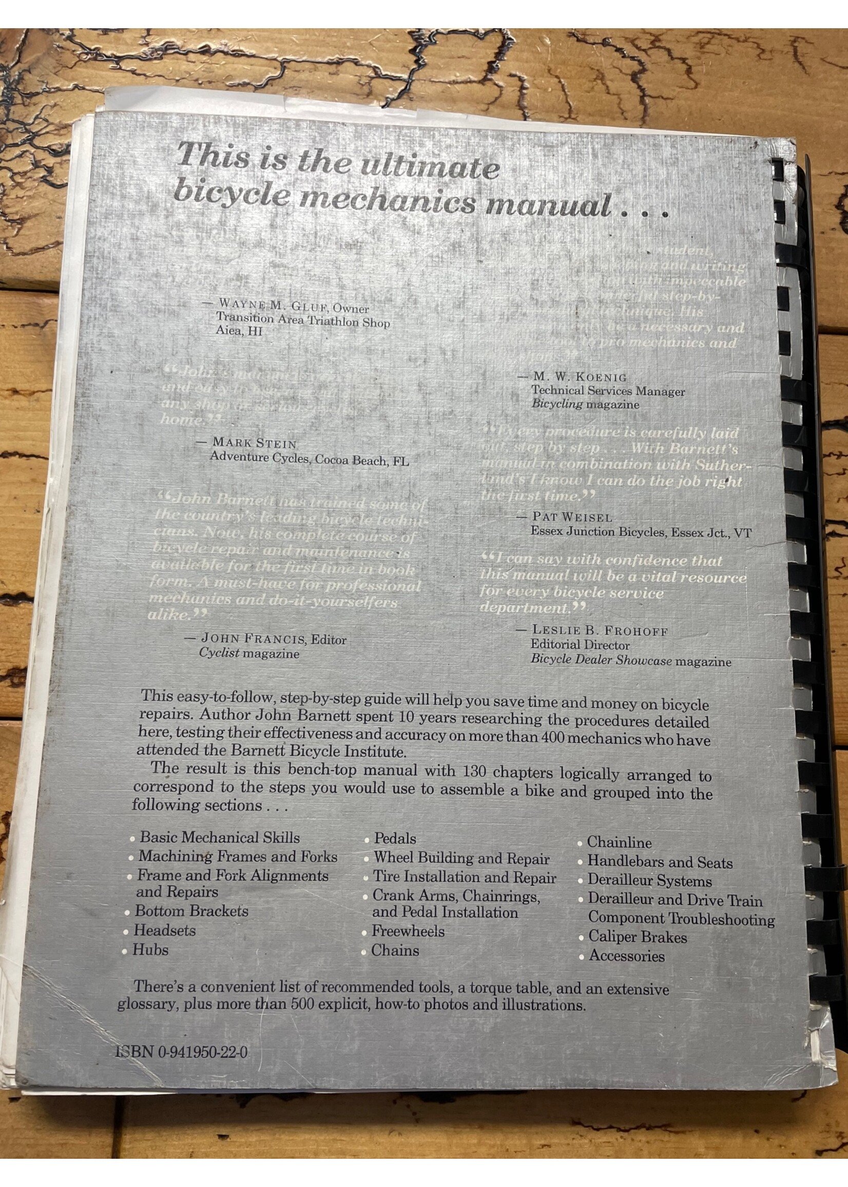 Barnett's Manual Analysis And Procedures For Bicycle Mechanics 1989
