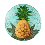 Evergreen Pineapple Hand Painted Embossed Glass Bird Bath 18"