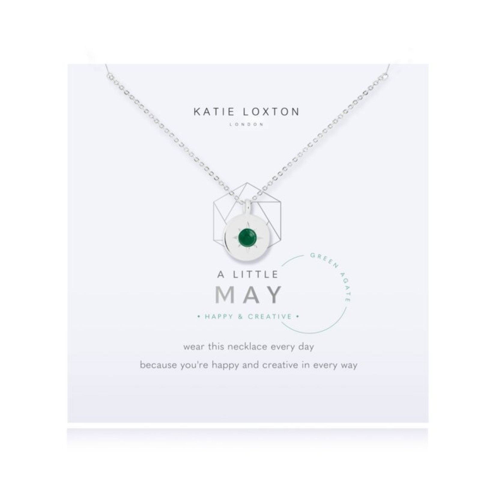 Katie Loxton BIRTHSTONE A LITTLE NECKLACE | MAY GREEN AGATE | Silver | Necklace | 18" + 2" extender