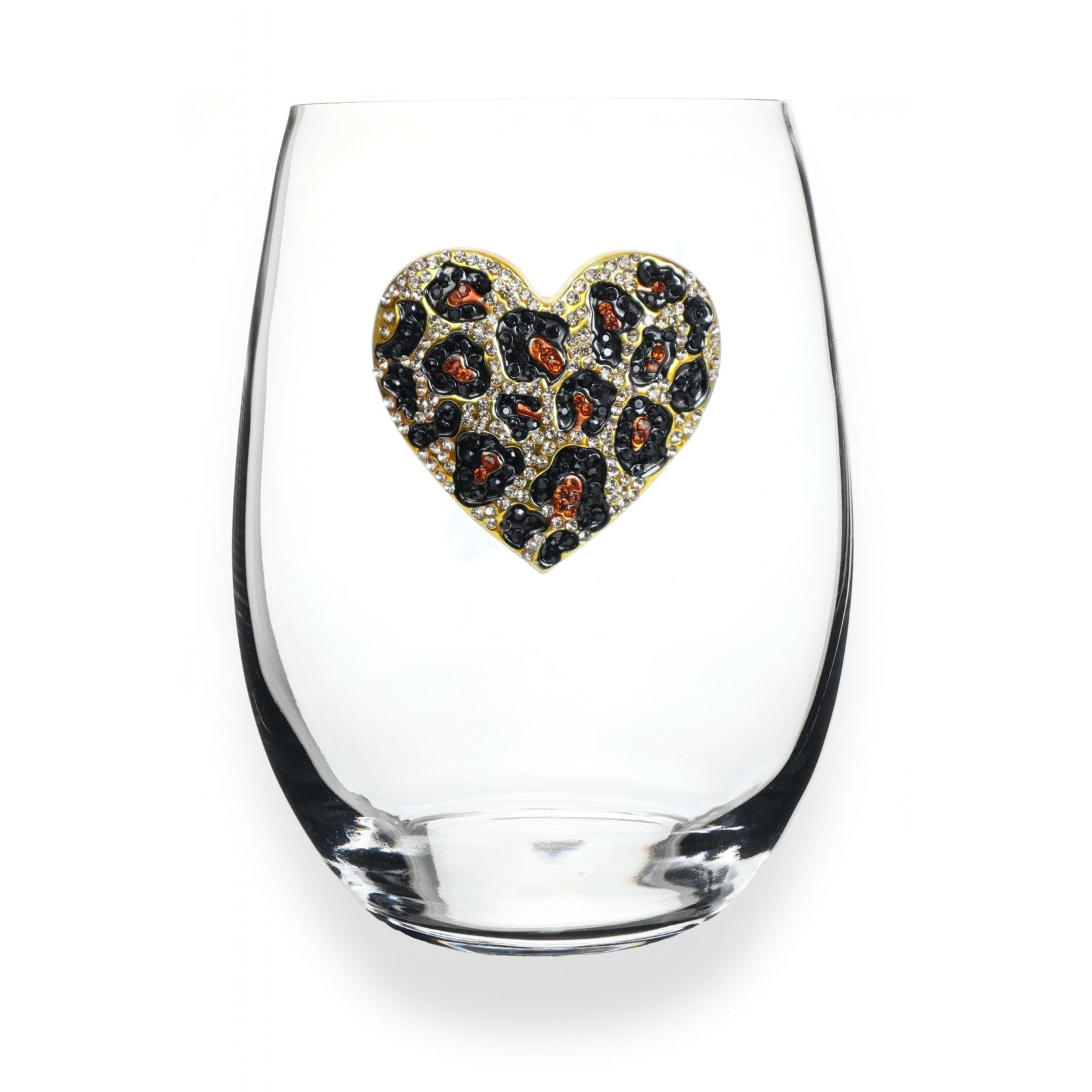The Queen's Jewels Leopard Heart Stemless Wine Glass