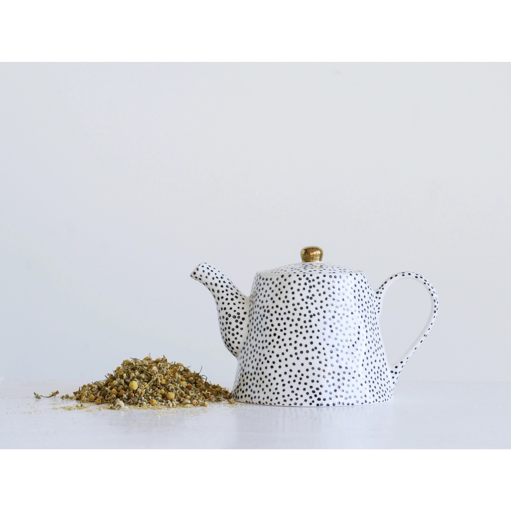 Creative Co-op Black Dots Stoneware Teapot Dots with Gold Electroplating