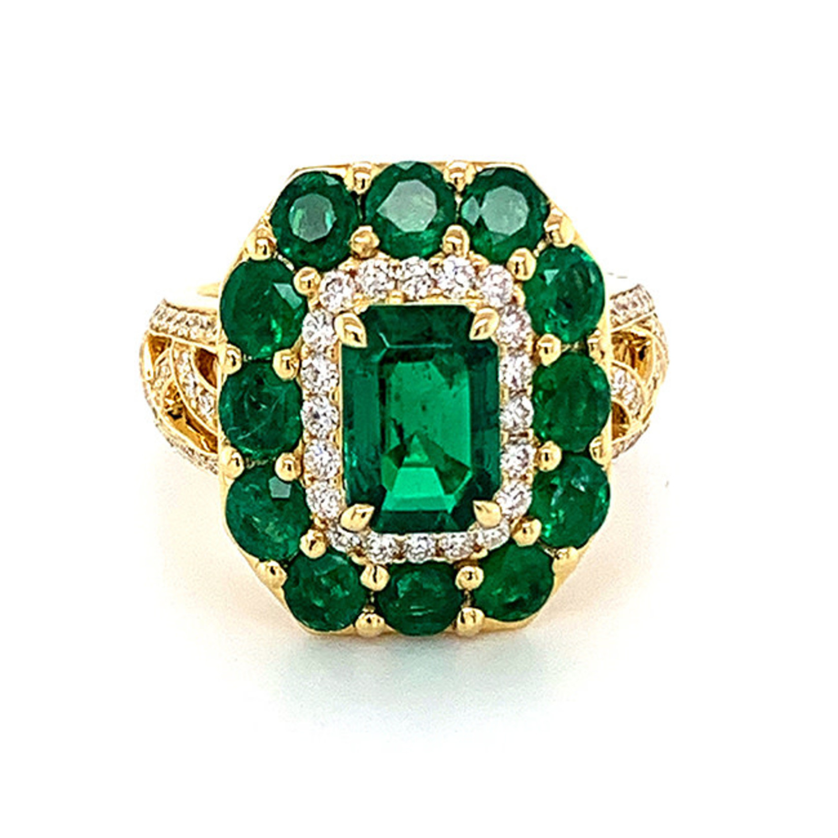 Jewelry By Danuta - Gold Drawer Colombian Emerald & Diamond Gold Ring,1.15 ct Colombian Emerald,1.88ct side E, .62ct Dia