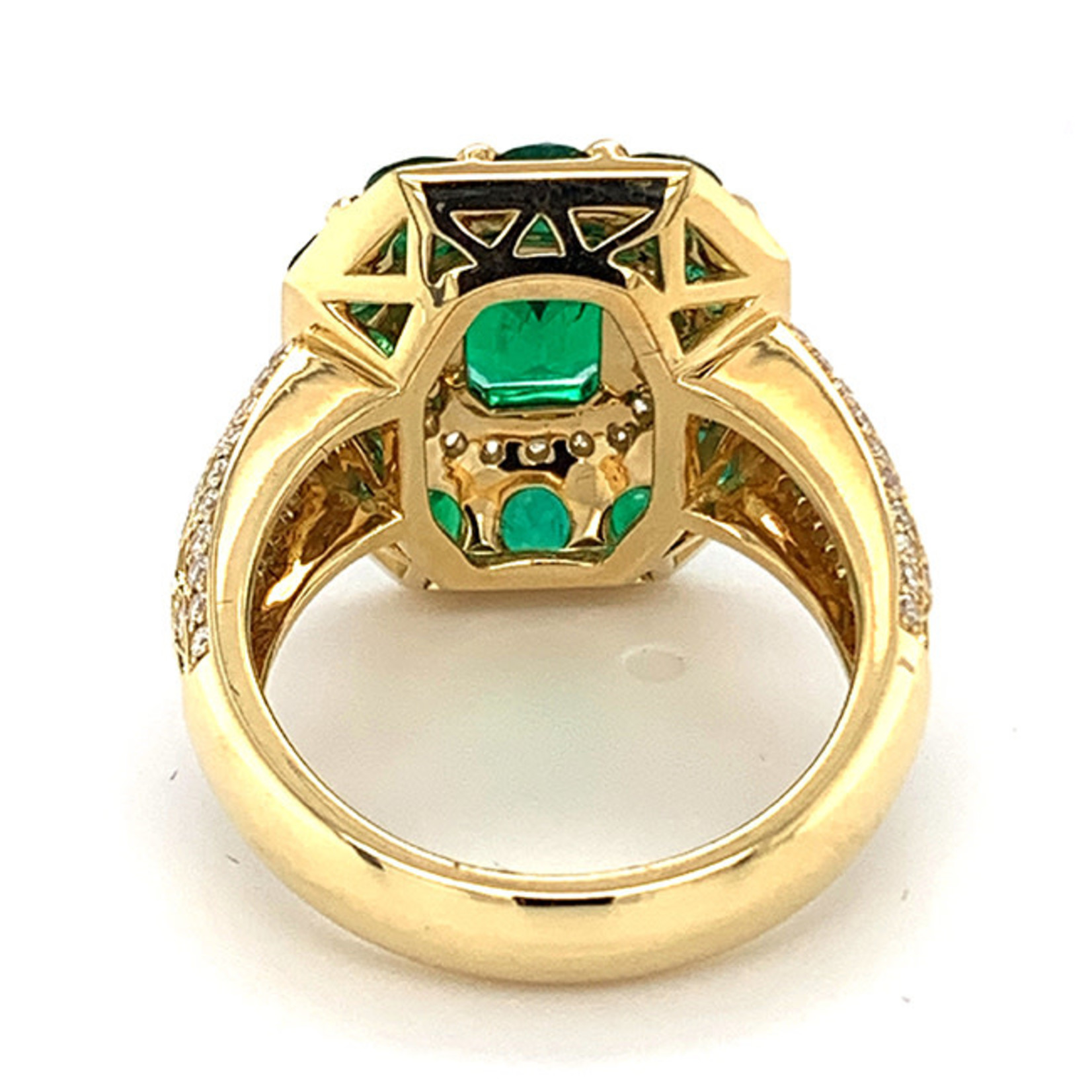 Jewelry By Danuta - Gold Drawer Colombian Emerald & Diamond Gold Ring,1.15 ct Colombian Emerald,1.88ct side E, .62ct Dia