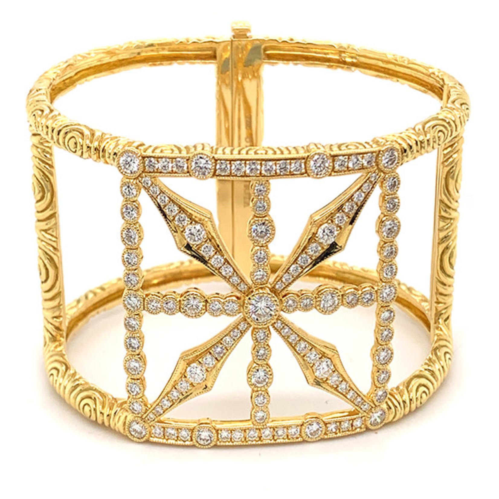 Jewelry By Danuta - Gold Drawer Diamond & 18 kt solid Gold Wide Bangle Bracelet,1.5 “wide , 3.12ct Dia
