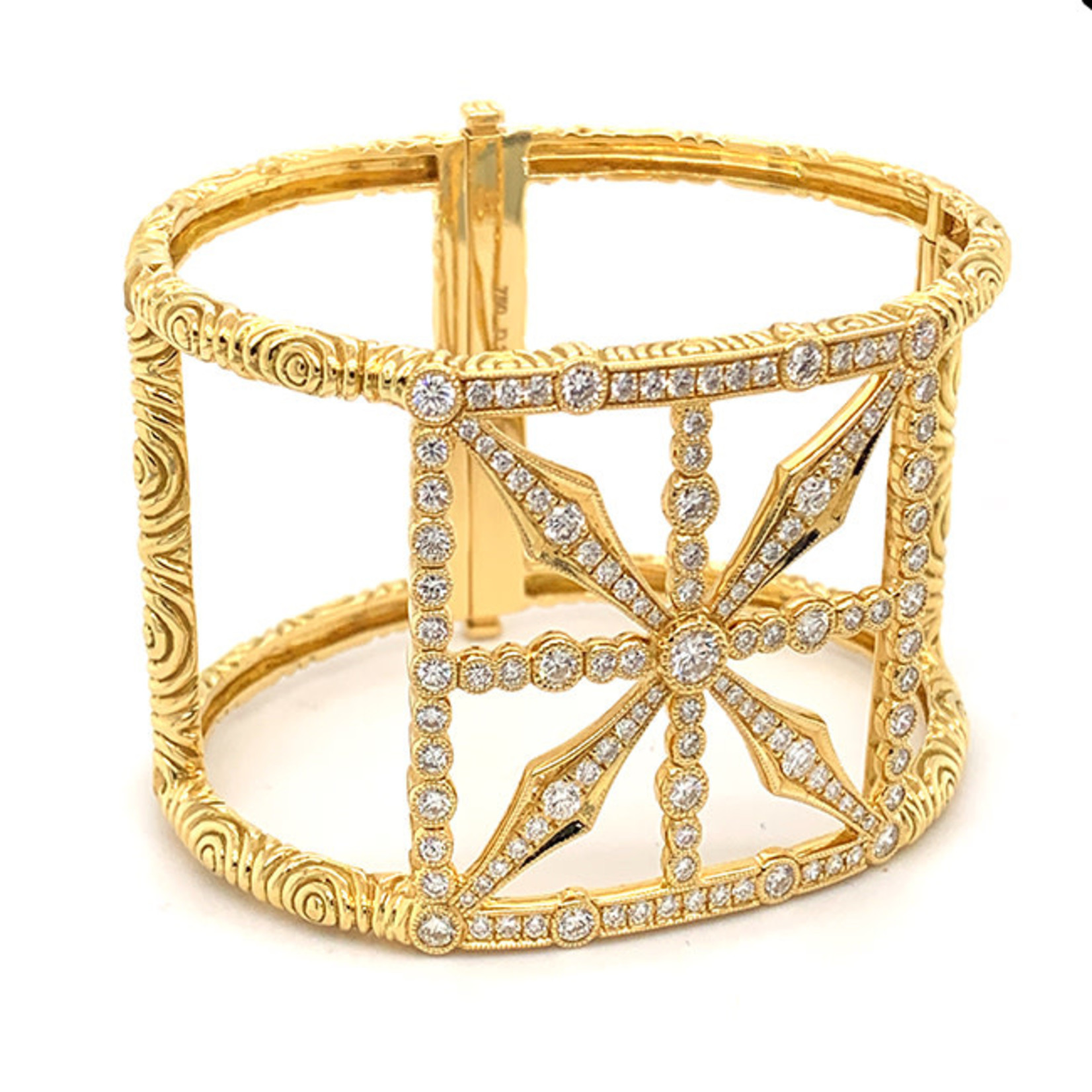 Jewelry By Danuta - Gold Drawer Diamond & 18 kt solid Gold Wide Bangle Bracelet,1.5 “wide , 3.12ct Dia