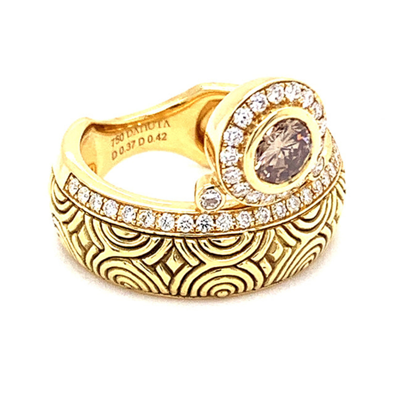 Jewelry By Danuta - Gold Drawer Cognac Diamond Gold Ring, .42 ct Co Dia .37 ct Dia