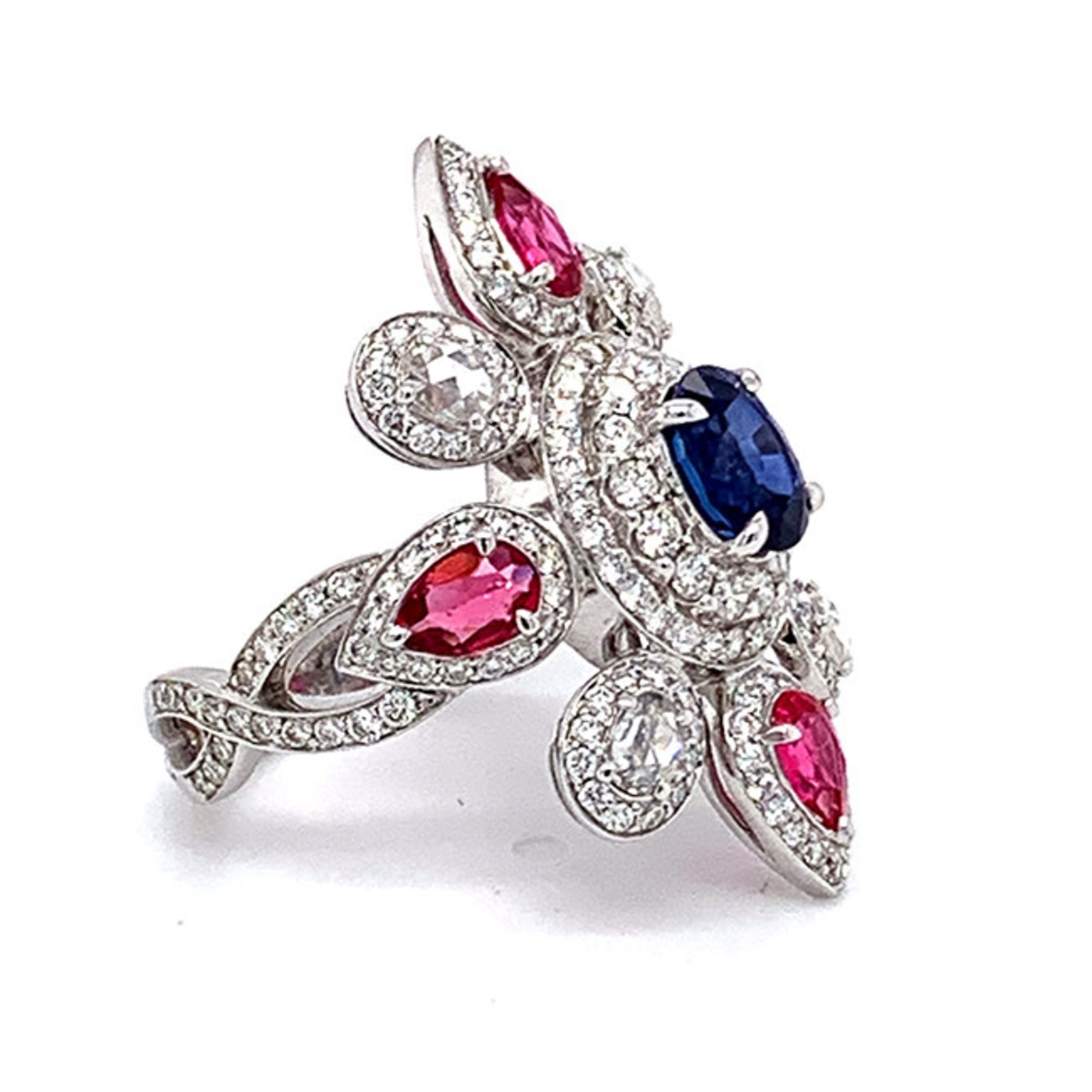 Jewelry By Danuta - Gold Drawer Blue Sapphire & Pink Pink Spinels and Diamond 18 kt  Gold Ring