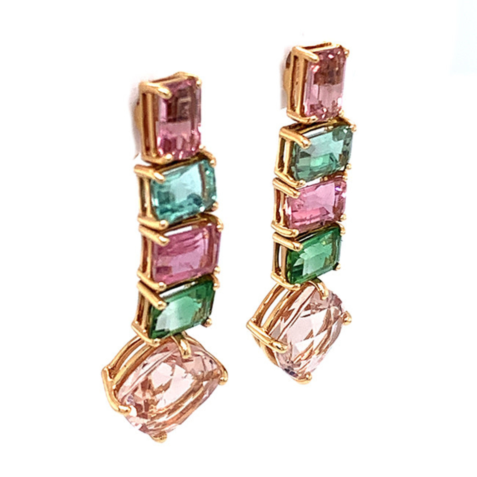 Jewelry By Danuta - Gold Drawer Mint4.88ct & Pink Turmaline 4.77ctvMorganiteGold Earrings 18 kt