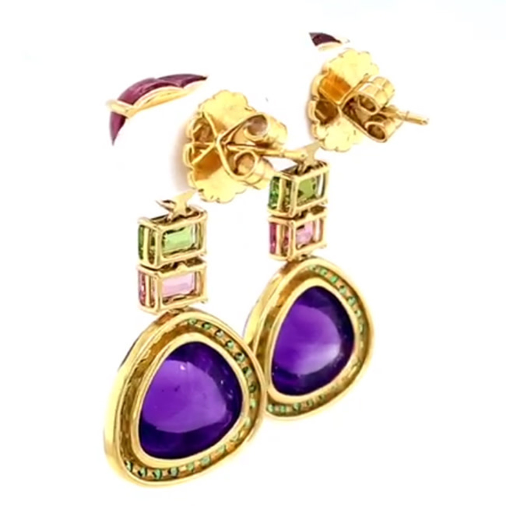 Jewelry By Danuta - Gold Drawer Amethyst Turmaline Tsavorite Gold Earrings