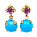 Jewelry By Danuta - Gold Drawer Turquoise & Sapphire & Diamond Gold Earrings