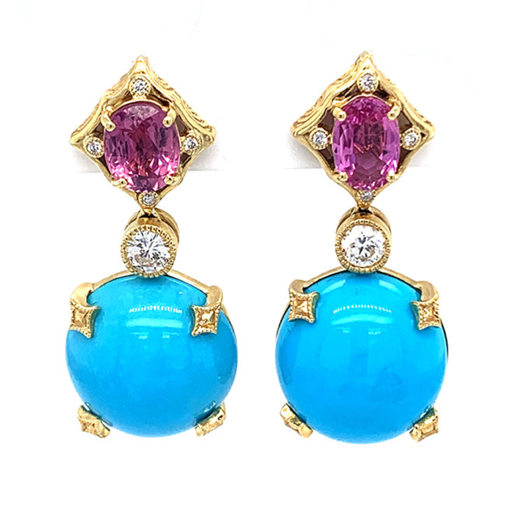 Jewelry By Danuta - Gold Drawer Turquoise & Sapphire & Diamond Gold Earrings