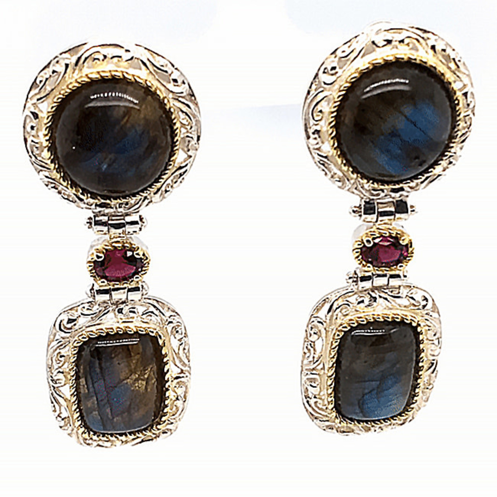 Jewelry By Danuta - Silver Drawer Labradorite & Garnet Silver Earrings