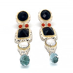 Jewelry By Danuta - Silver Drawer Onyx & Pearl & Aqua Silver Earrings