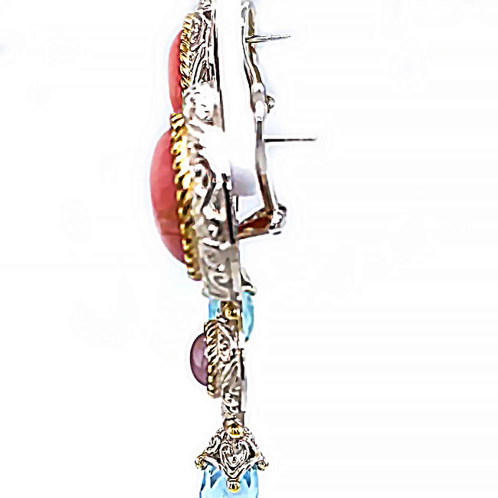 Jewelry By Danuta - Silver Drawer Coral & Pearl & Aqua Silver Earrings