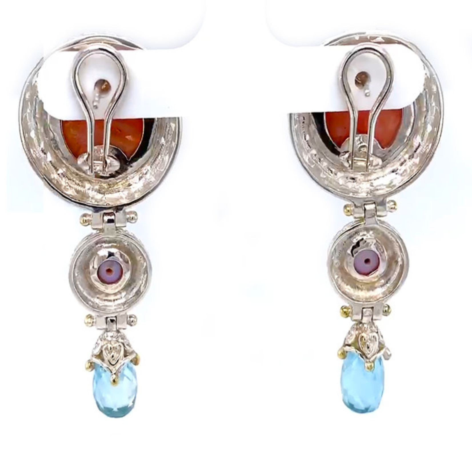 Jewelry By Danuta - Silver Drawer Coral & Pearl & Aqua Silver Earrings