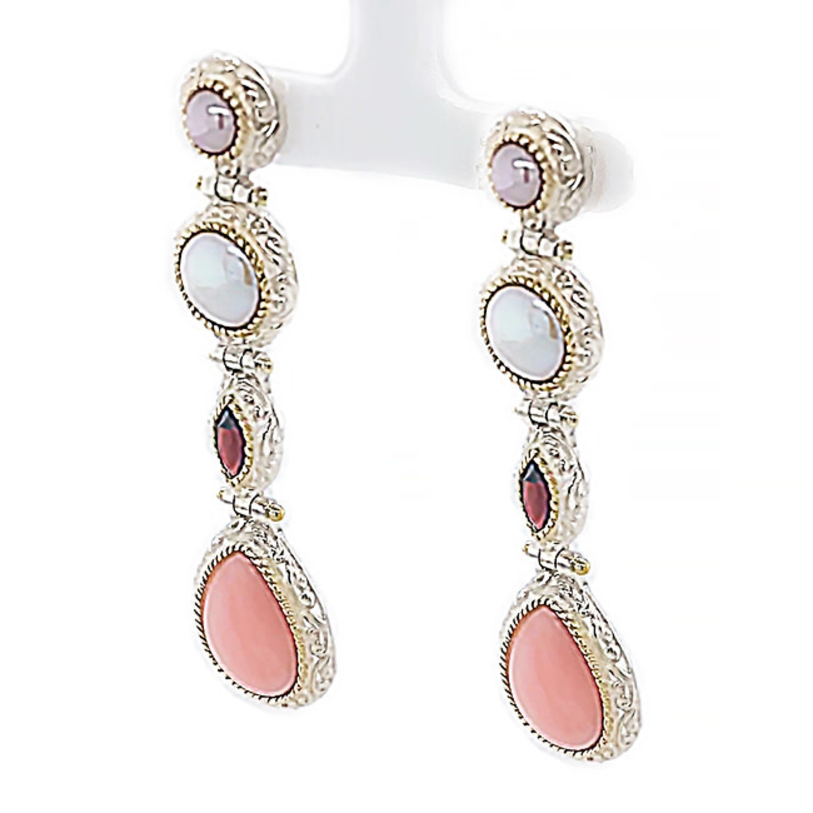 Jewelry By Danuta - Silver Drawer Mexican Opal & Pearl & Garnet Silver Earrings
