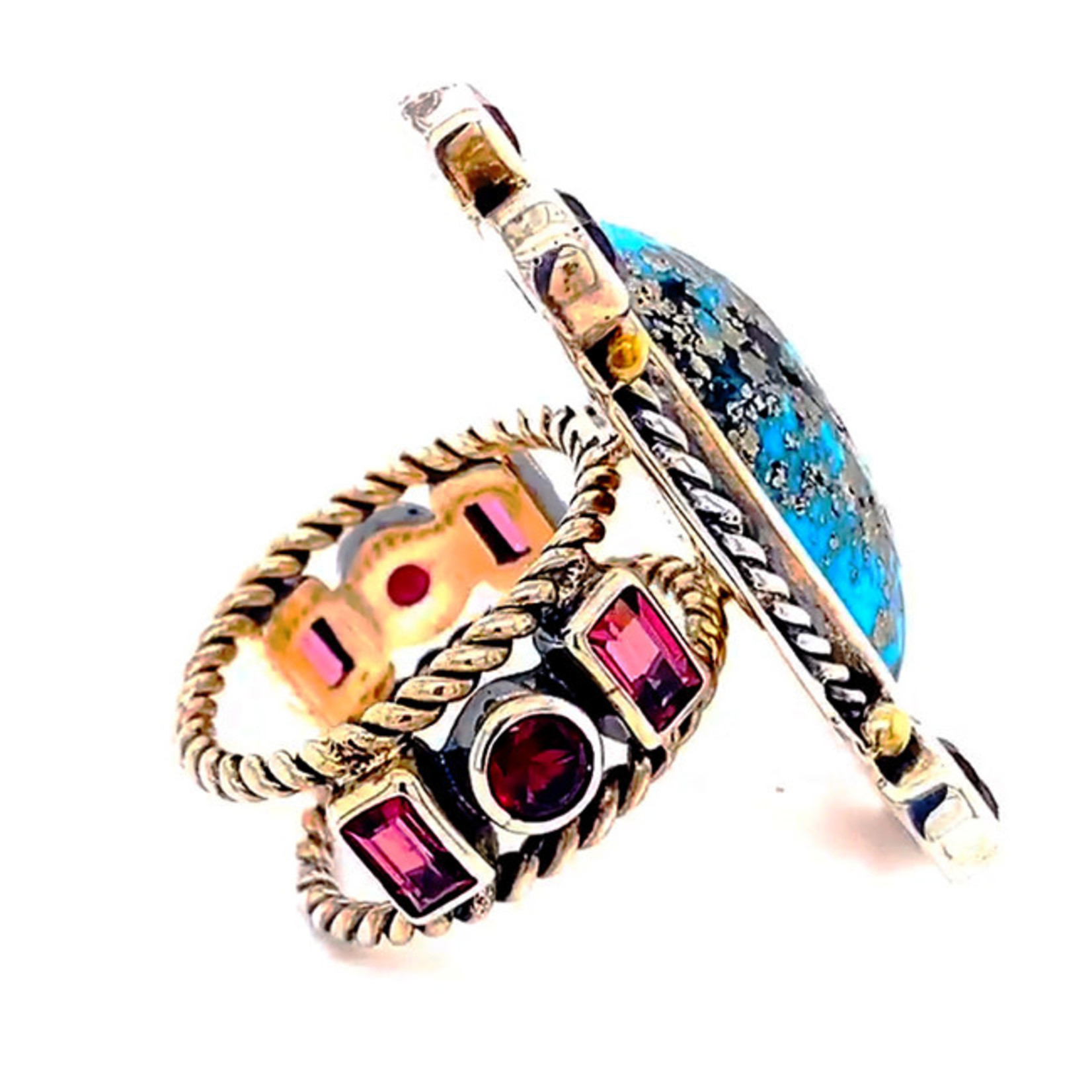 Jewelry By Danuta - Silver Drawer Turquoise & Garnet & Turmaline Silver Ring