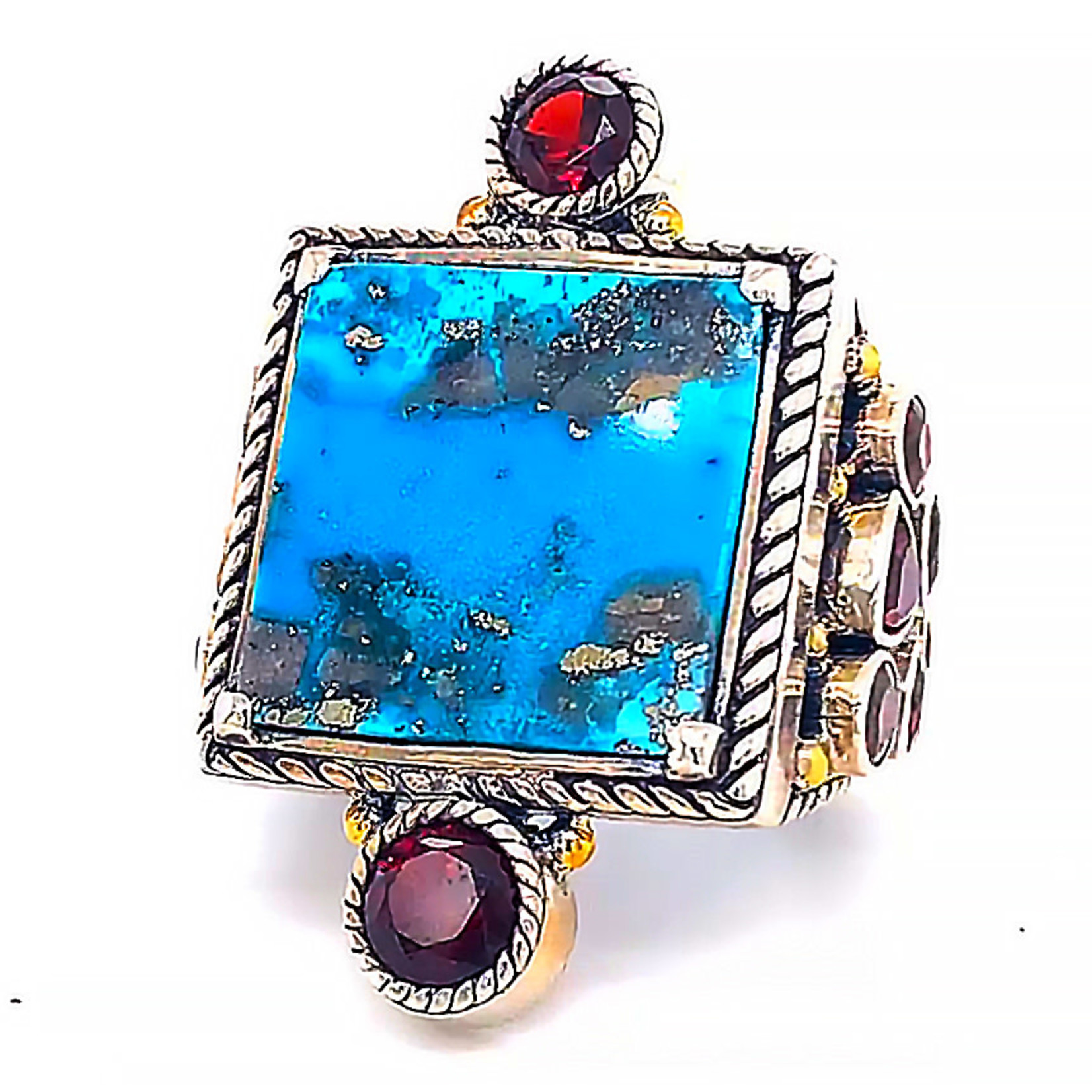 Jewelry By Danuta - Silver Drawer Turquoise & Garnet Silver Ring