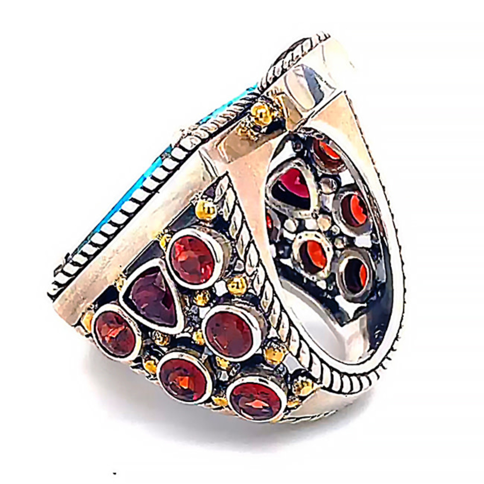 Jewelry By Danuta - Silver Drawer Turquoise & Garnet Silver Ring