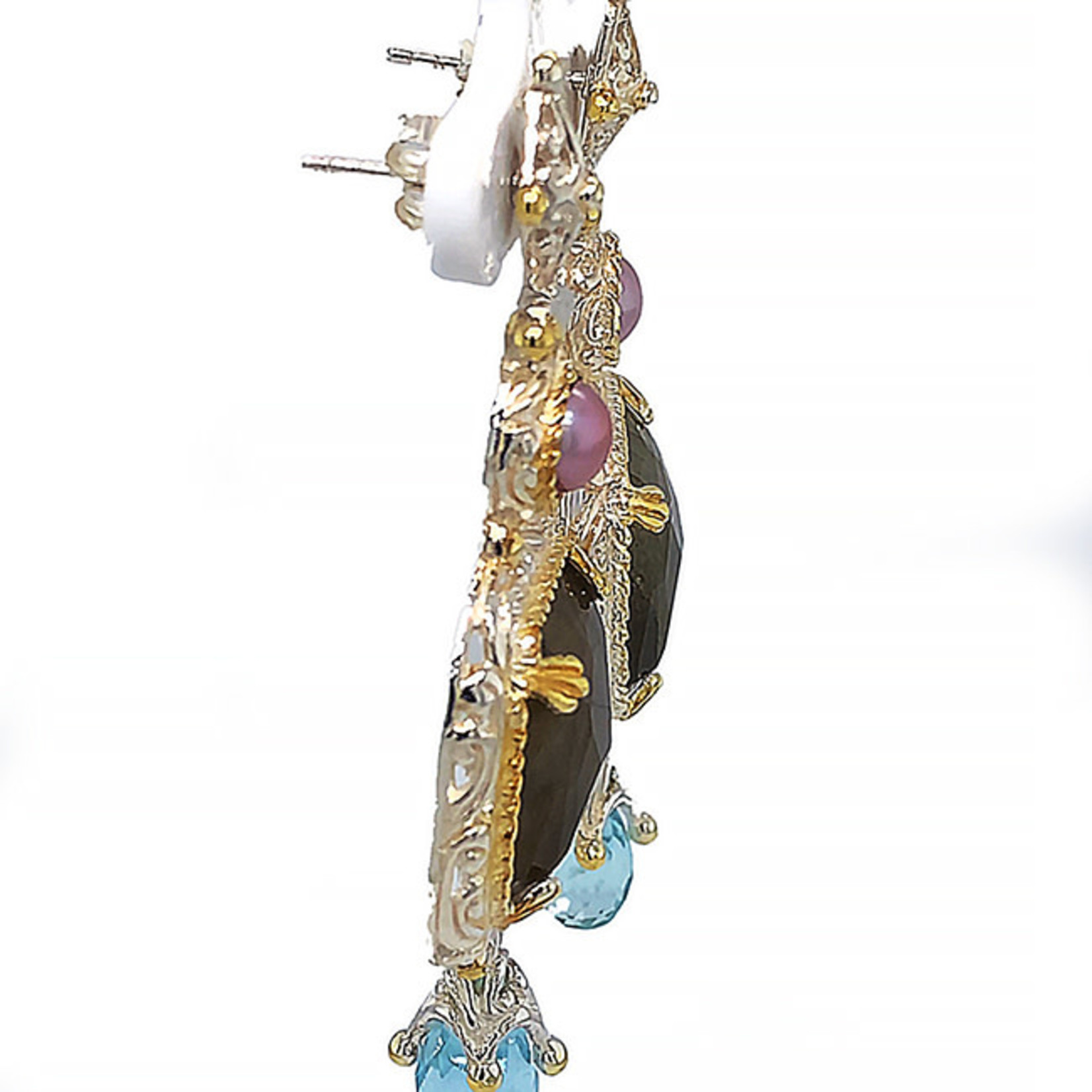 Jewelry By Danuta - Silver Drawer Pearl & Labradorite & Aqua Silver Earrings