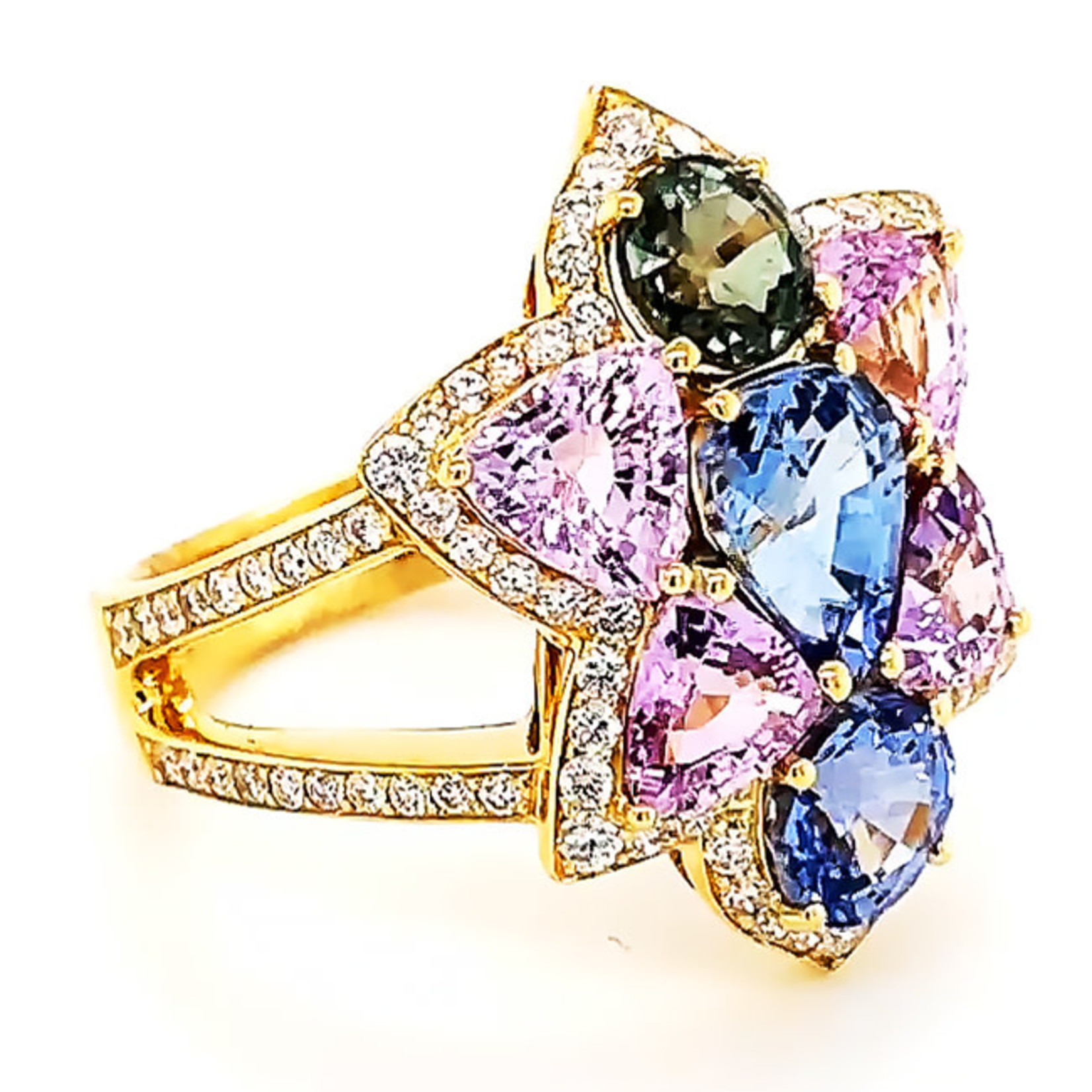 Jewelry By Danuta - Gold Drawer Pink & Natural  Sapphire 5.44ct & .57ct Diamond Gold Ring