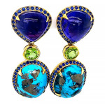 Jewelry By Danuta - Gold Drawer Turquoise & Tanzanite & Sapphire Gold Earrings