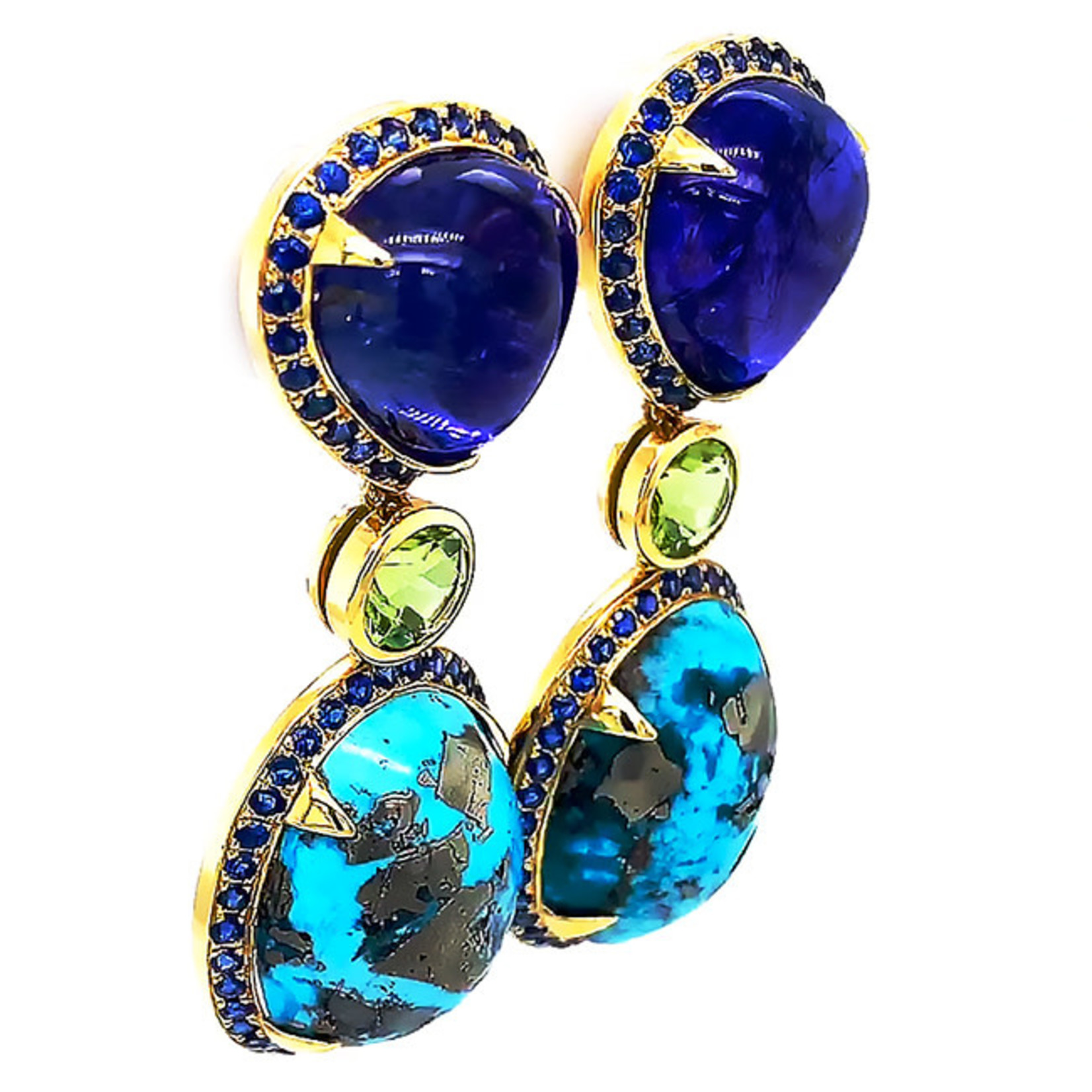 Jewelry By Danuta - Gold Drawer Turquoise & Tanzanite & Sapphire Gold Earrings