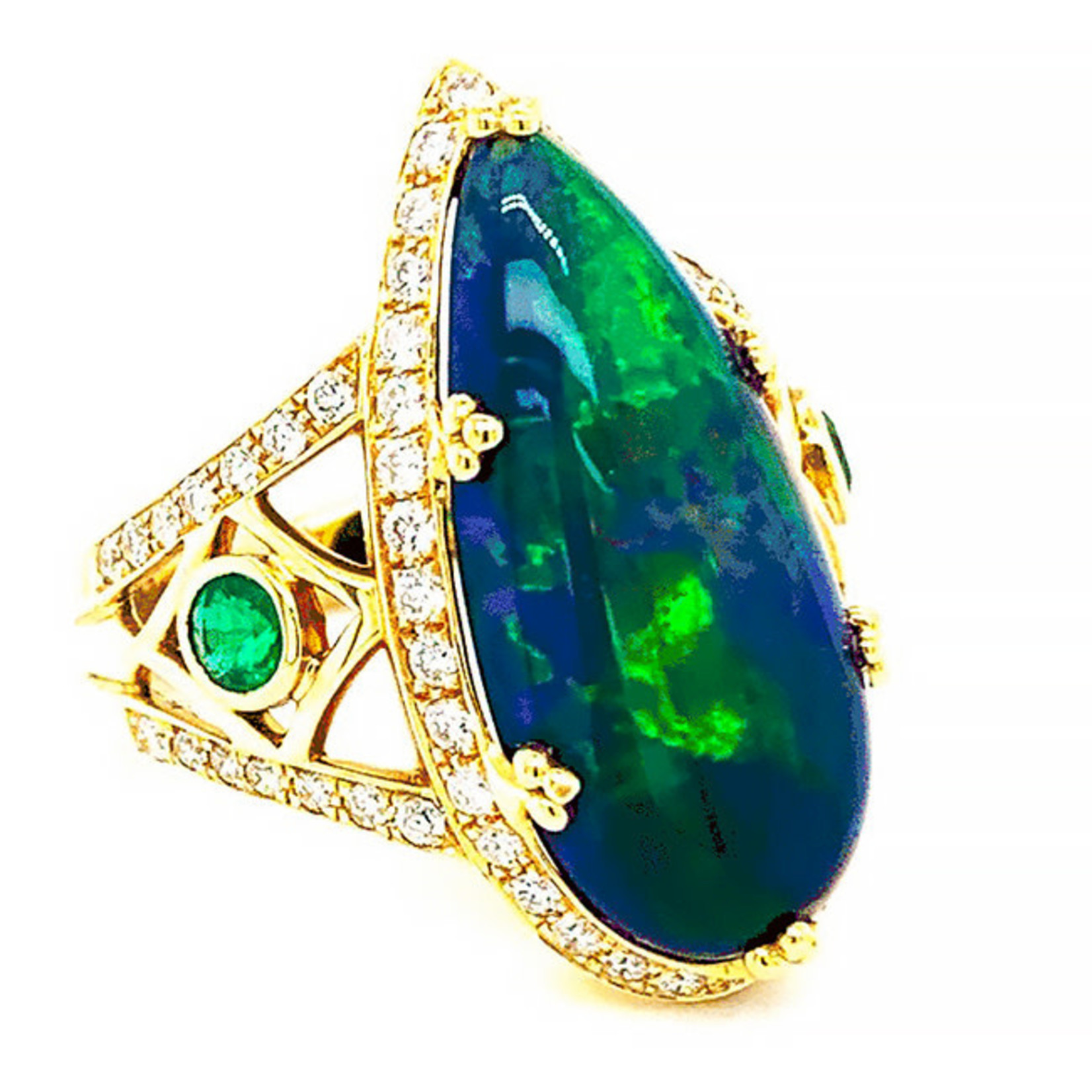 Jewelry By Danuta - Gold Drawer Ethiopian Opal 6.42ct  & Emerald .23ct,& Diamond Gold .70ct D