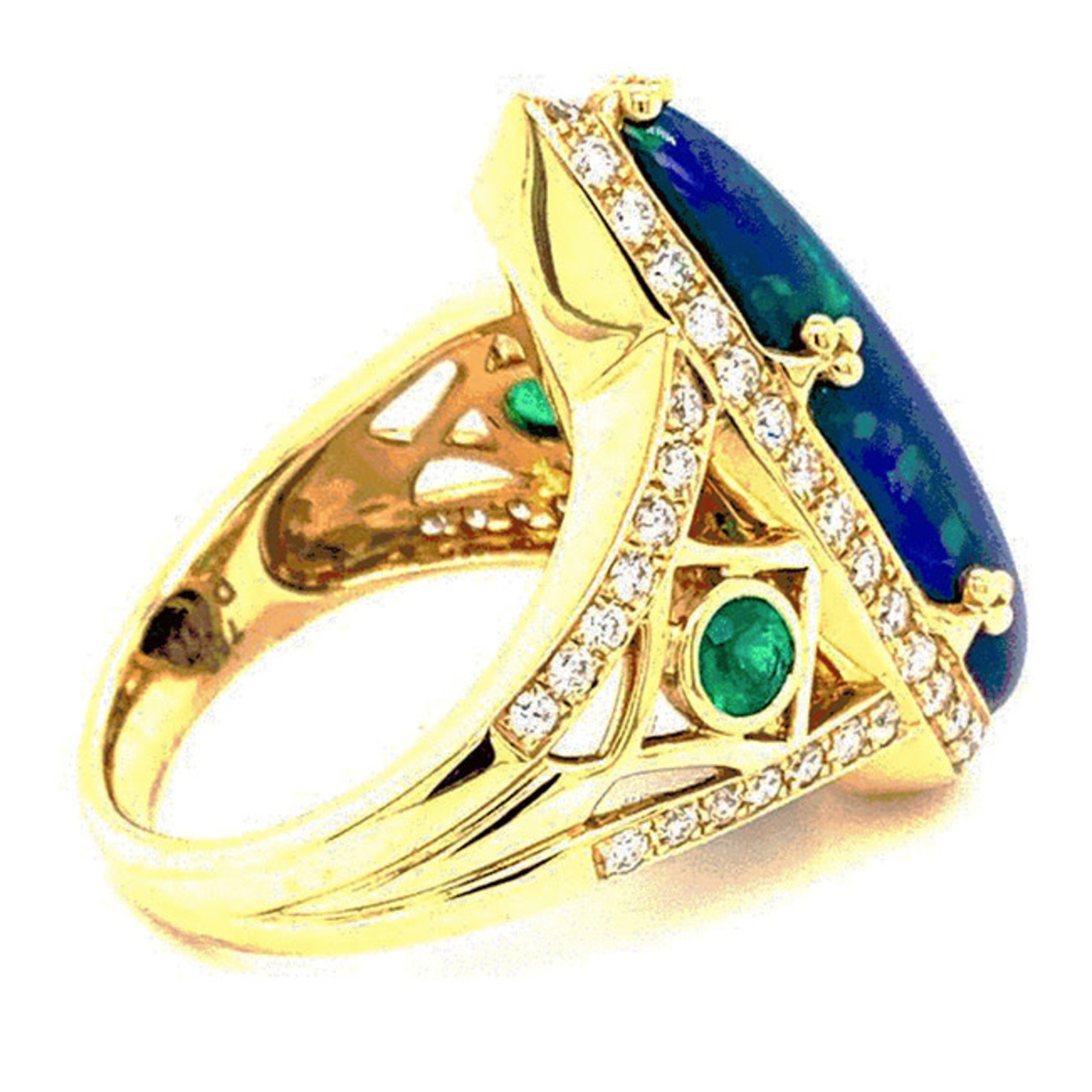 Jewelry By Danuta - Gold Drawer Ethiopian Opal 6.42ct  & Emerald .23ct,& Diamond Gold .70ct D