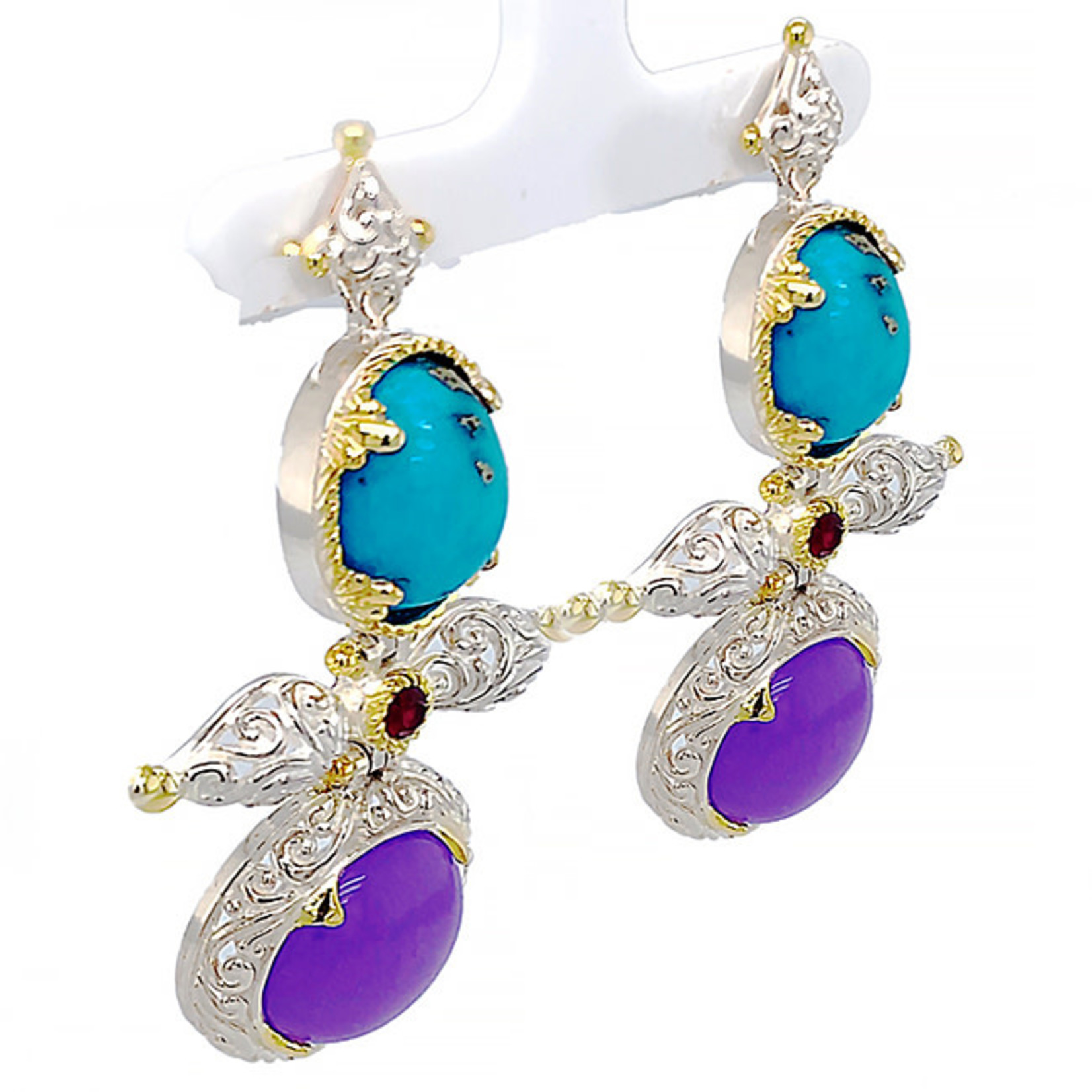 Jewelry By Danuta - Silver Drawer Persian Turquoise & Lavender Agate & Garnet Silver Earrings