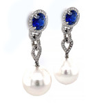 Jewelry By Danuta - Gold Drawer Sapphire & South Sea Pearl & Diamond Gold Earrings