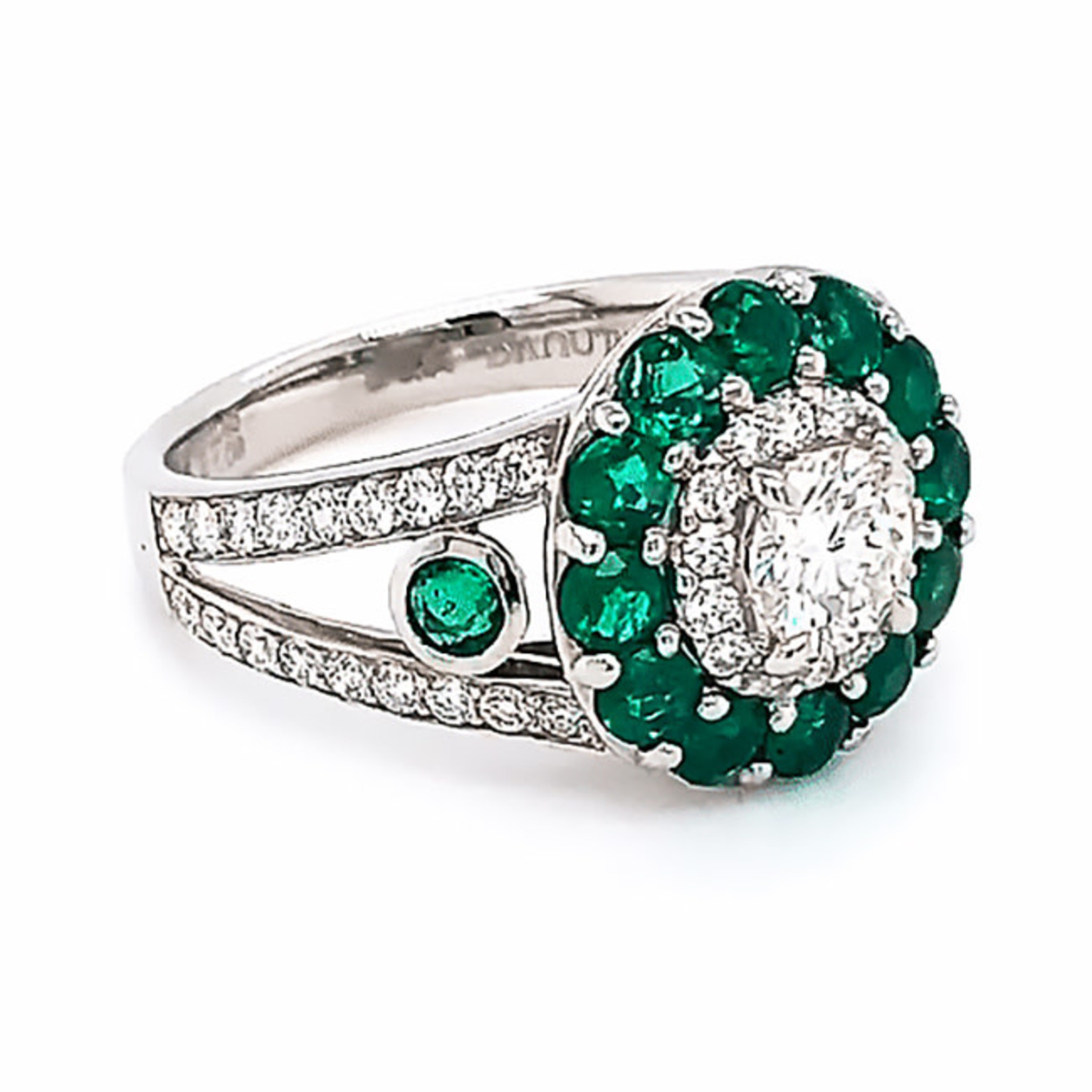 Jewelry By Danuta - Platinum Drawer Center Diamond & Emerald Platinum Ring,1.09 Emeralds, .45ct Dia EVVS