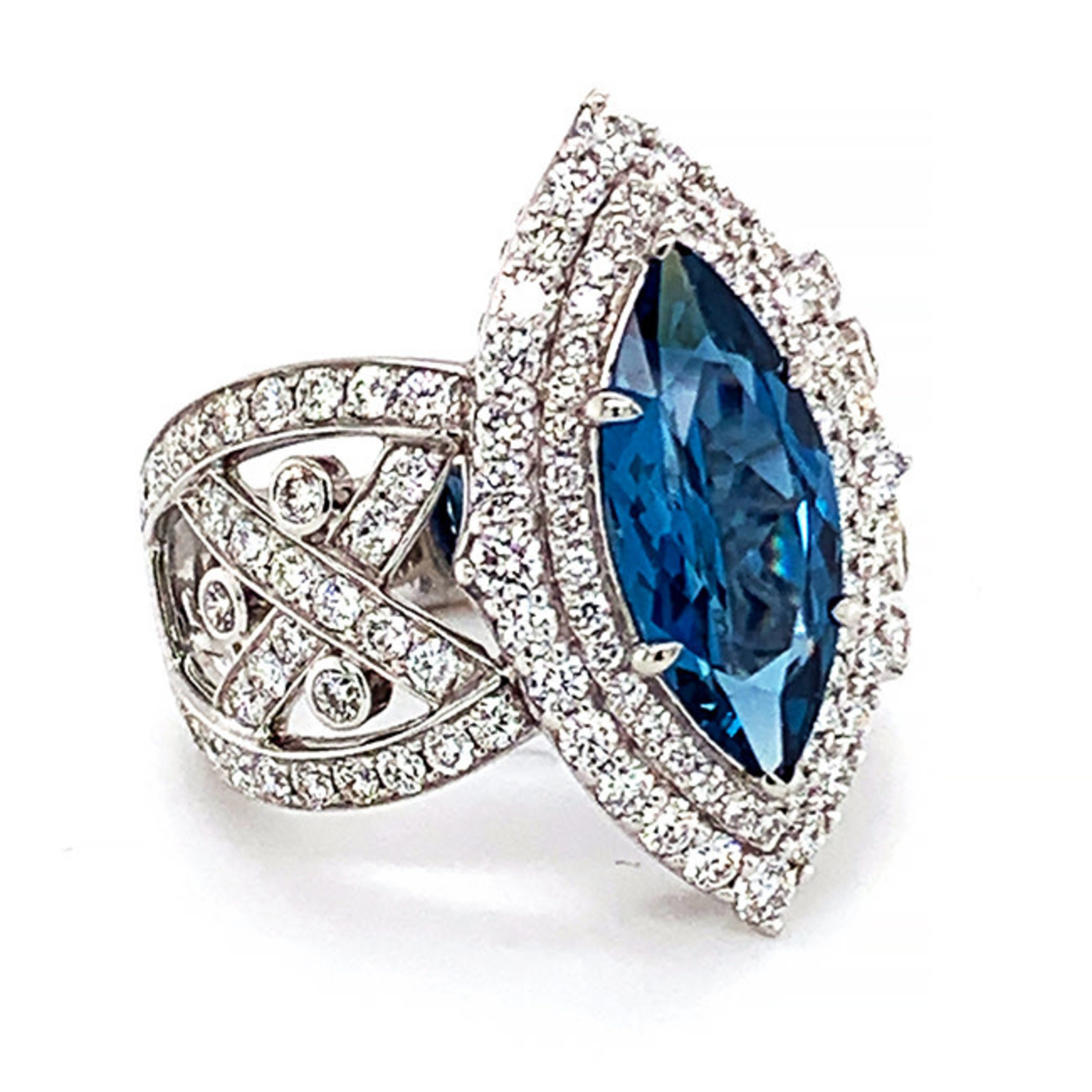 Jewelry By Danuta - Platinum Drawer Blue Zircon & Diamond Platinum Ring, 3.15ct Blue Zircon, 1.82ct Dia
