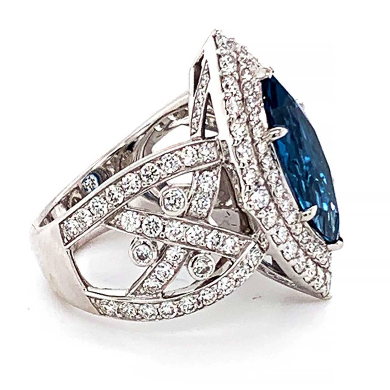 Jewelry By Danuta - Platinum Drawer Blue Zircon & Diamond Platinum Ring, 3.15ct Blue Zircon, 1.82ct Dia