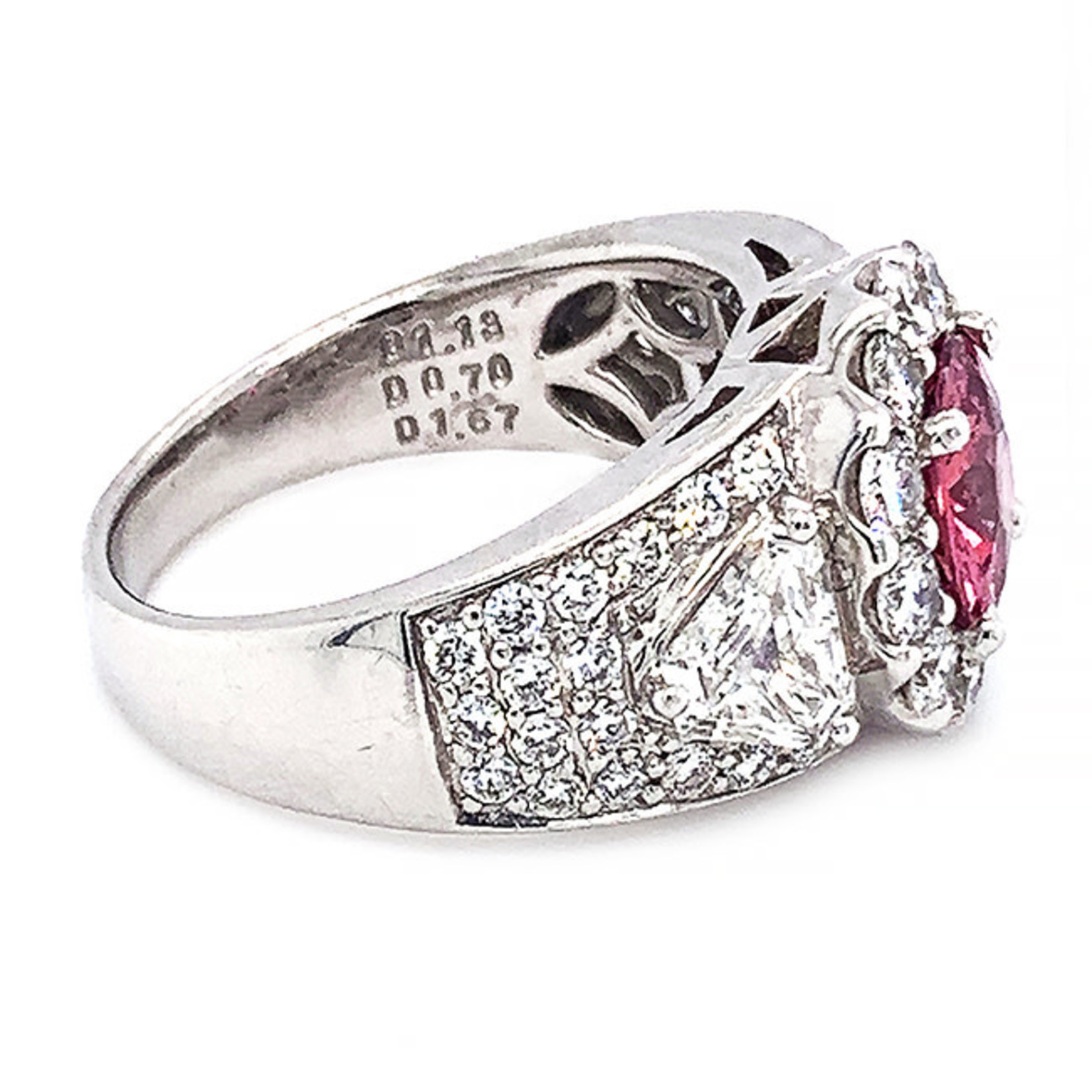 Jewelry By Danuta - Platinum Drawer Pink Sapphire 1.30ct& 1.13 Trilion Diamond ,.70ct SD Platinum Ring