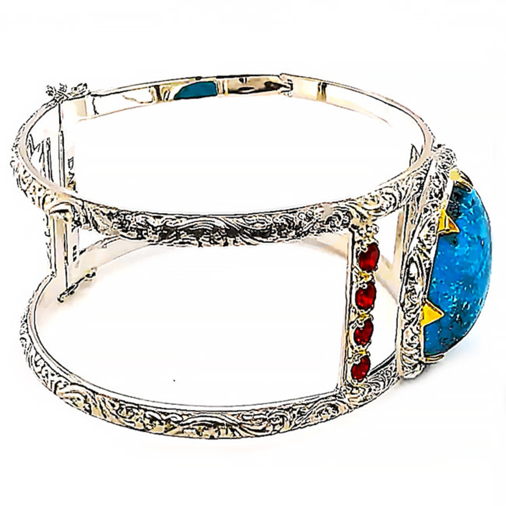 Jewelry By Danuta - Silver Drawer Turquoise & Garnet Silver Bangle Bracelet