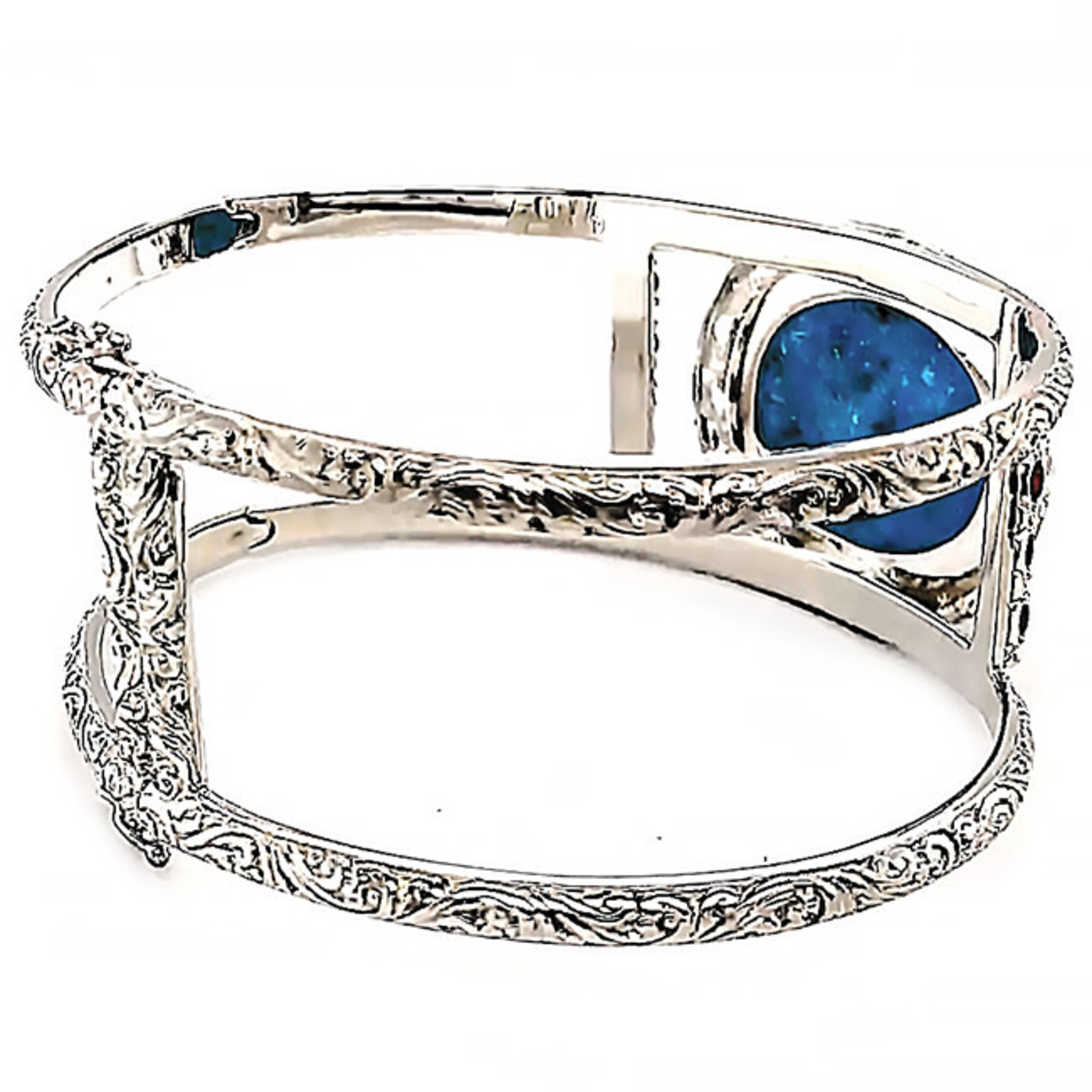 Jewelry By Danuta - Silver Drawer Turquoise & Garnet Silver Bangle Bracelet