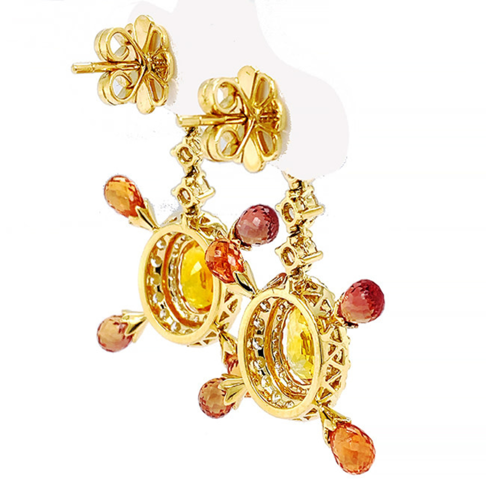 Jewelry By Danuta - Gold Drawer 8.67ct Orange & Yellow Sapphire & 1.56ctDiamond Gold Earrings