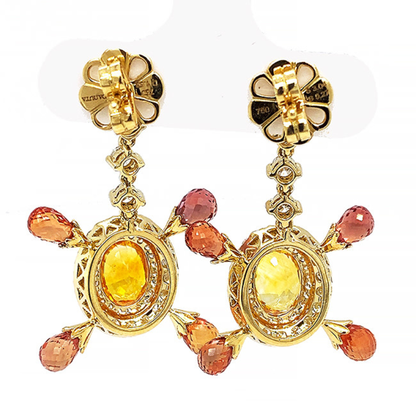 Jewelry By Danuta - Gold Drawer 8.67ct Orange & Yellow Sapphire & 1.56ctDiamond Gold Earrings