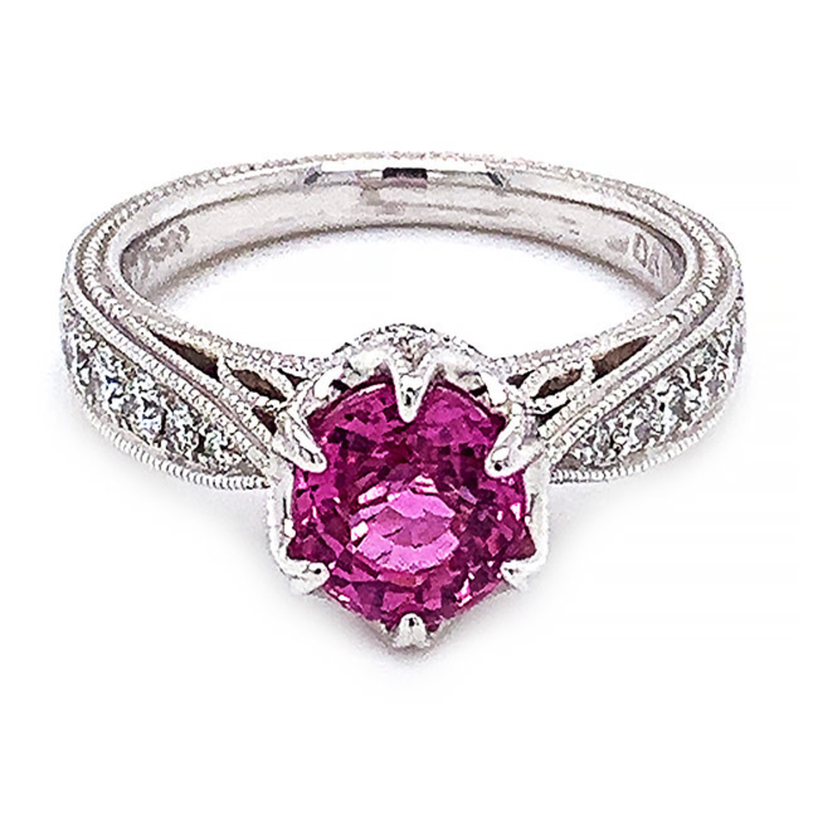 Jewelry By Danuta - Platinum Drawer Pink Sapphire 1.30ct & Diamond .39ctPlatinum Ring
