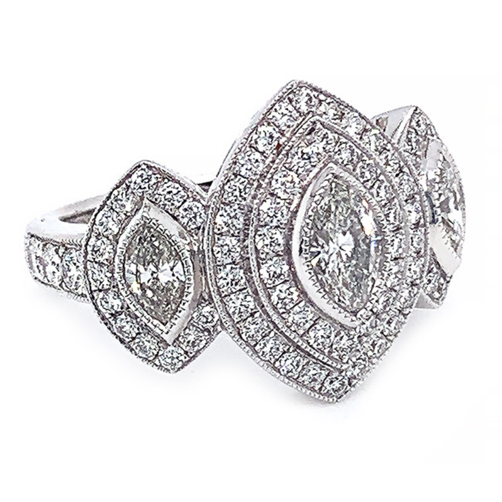 Jewelry By Danuta - Platinum Drawer Marquise & Pave Diamonds Platinum Ring, .91ct MQ D, 1ct D