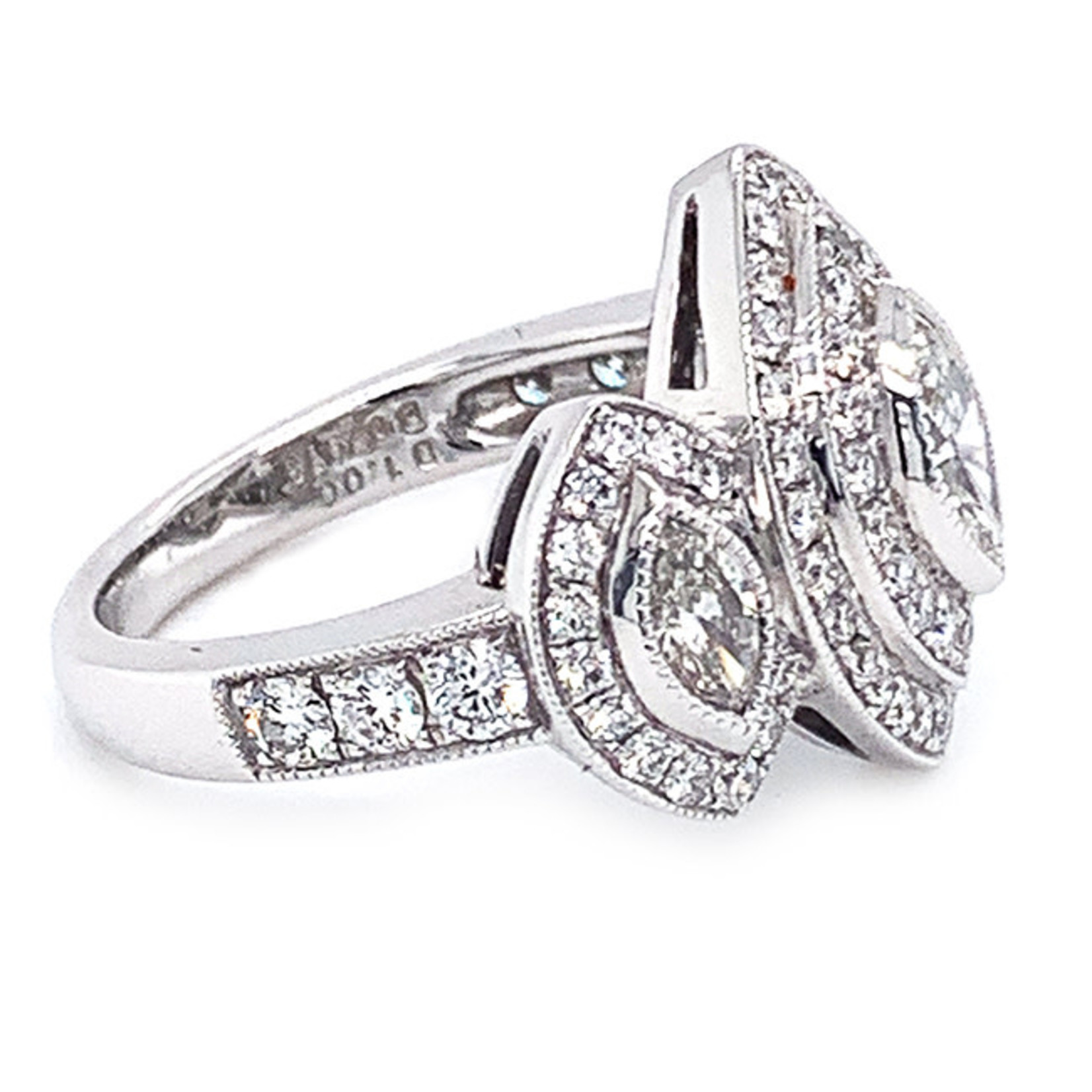 Jewelry By Danuta - Platinum Drawer Marquise & Pave Diamonds Platinum Ring, .91ct MQ D, 1ct D