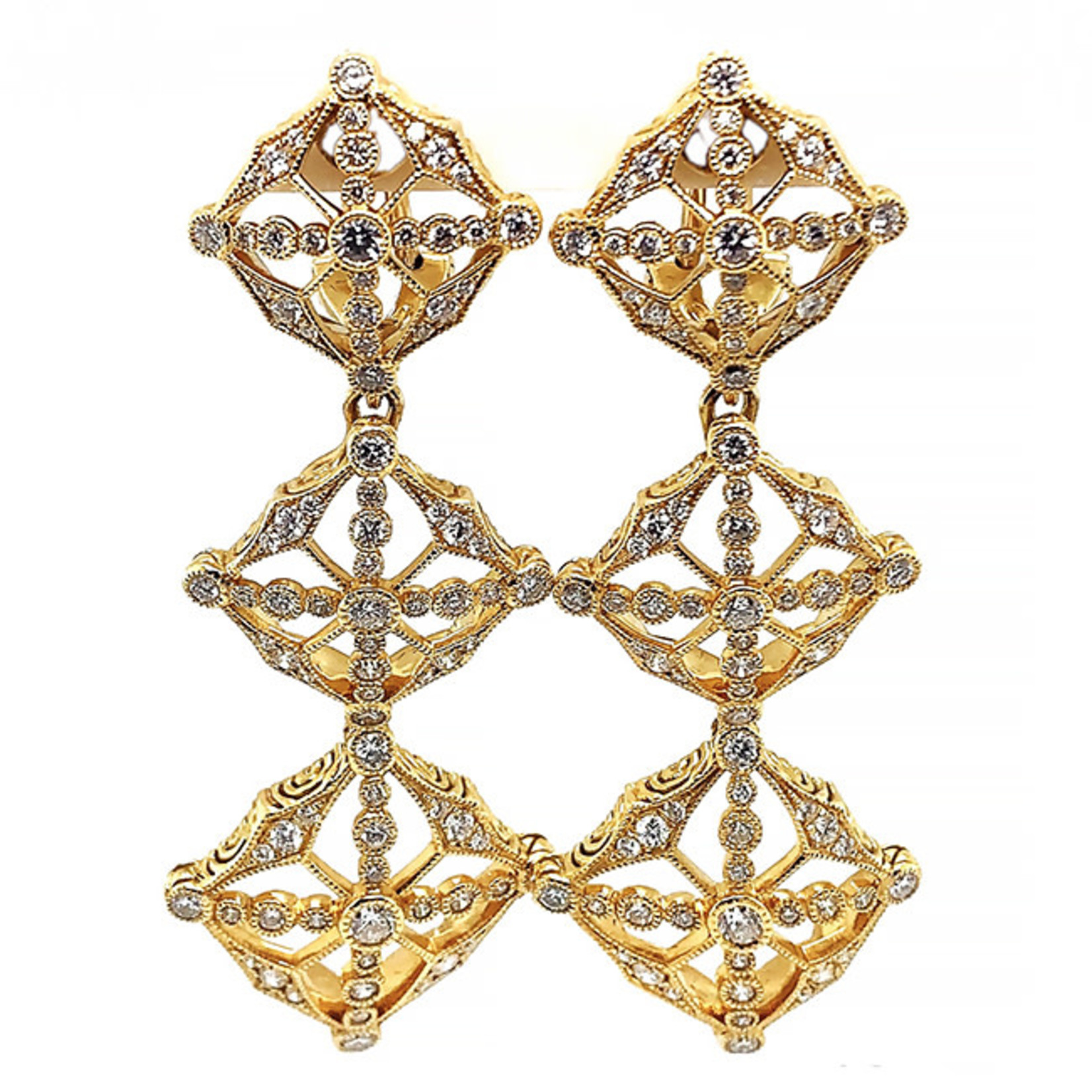 Jewelry By Danuta - Gold Drawer White Diamond 18kt. Gold Earrings