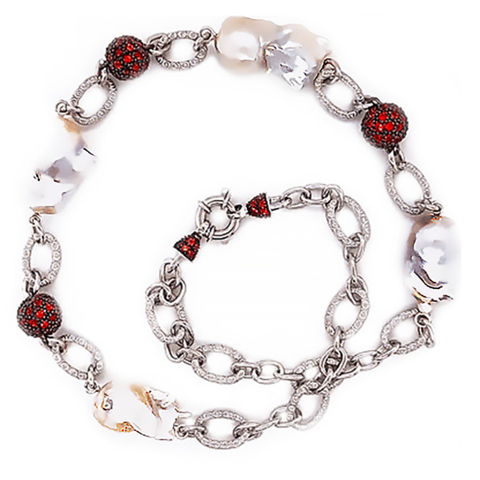 Jewelry By Danuta - Silver Drawer Orange Sapphire & Pearls Silver Necklace