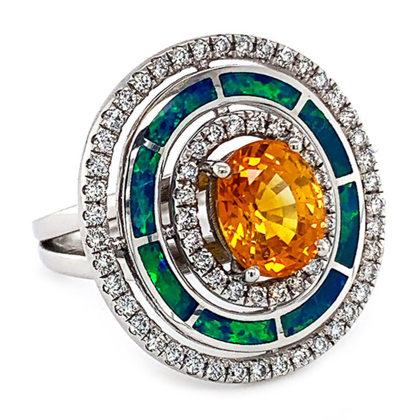 Jewelry By Danuta - Gold Drawer Yellow Sapphire & Australian Opal & Diamond Gold Ring