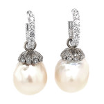 Jewelry By Danuta - Gold Drawer Pearl & White Diamond.55ct Gold Earrings and Baroque Pearls 15 mm